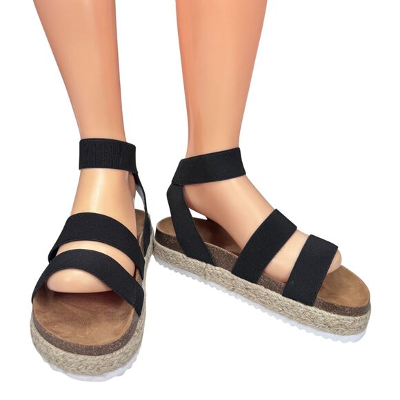 Nature Breeze Womens Strappy Black Espadrille Sandals Size 8.5 Comfortable Summe - Picture 3 of 8